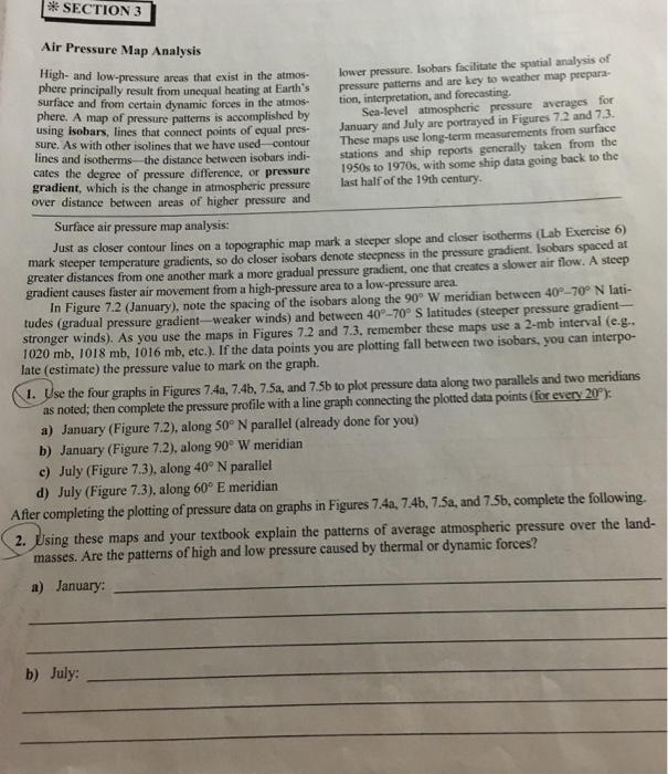 Solved ? SECTION 3 Air Pressure Map Analysis pressure areas