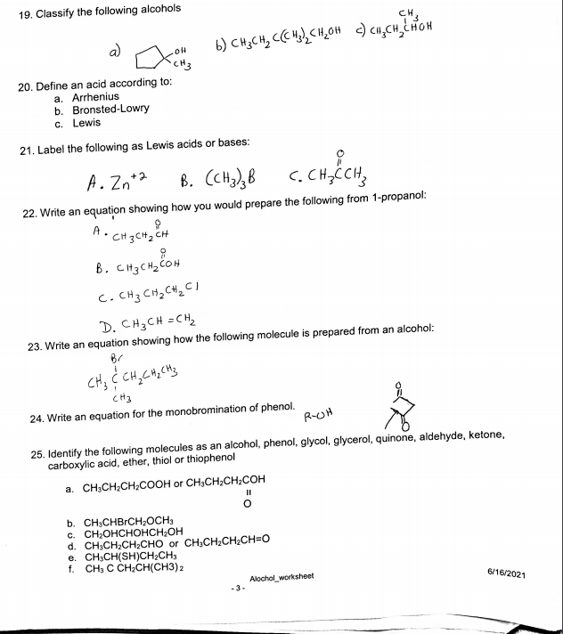 Solved 19. Classify the following alcohols CH3 b) CH3CH, CC | Chegg.com