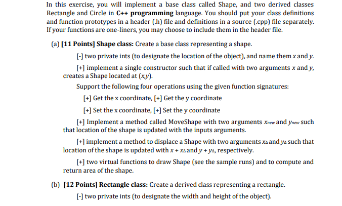 Solved In this exercise, you will implement a base class | Chegg.com