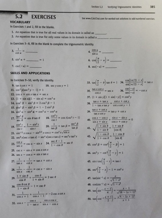 5 2 Study Guide And Intervention Verifying Trigonometric Identities