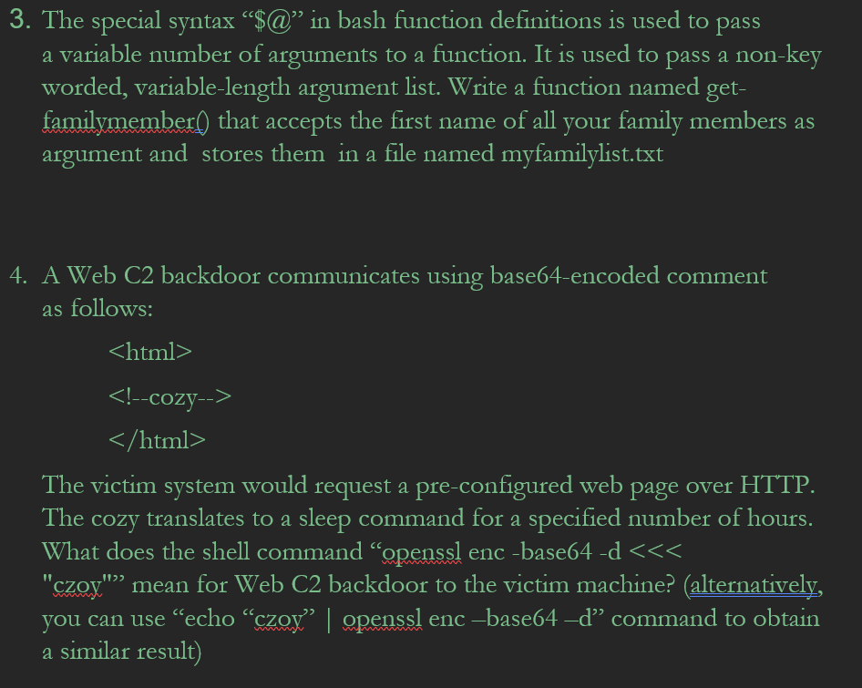 Solved 3 The Special Syntax In Bash Function Chegg Com