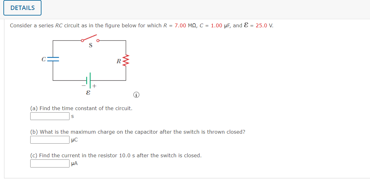 Solved der a series RC circuit as in the figure below for | Chegg.com