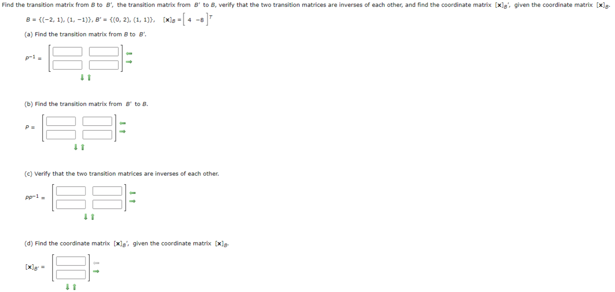 Solved Find The Transition Matrix From B To B', The | Chegg.com