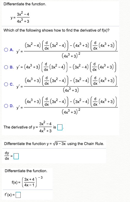 Differentiate The Function A Ve Which Of The Chegg Com