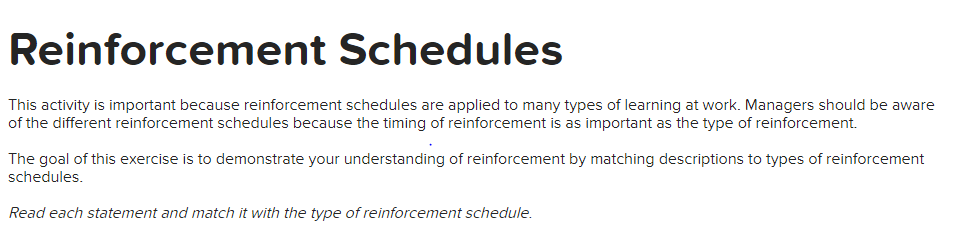 Solved Reinforcement Schedules This Activity Is Important | Chegg.com