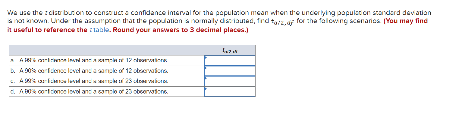 Solved We Use The T Distribution To Construct A Confidence