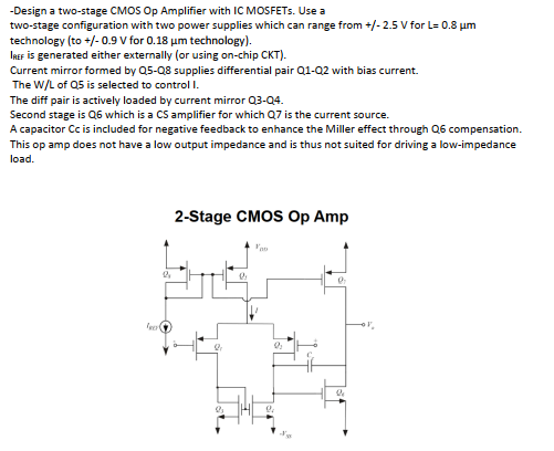 -Design A Two-stage CMOS Op Amplifier With IC | Chegg.com