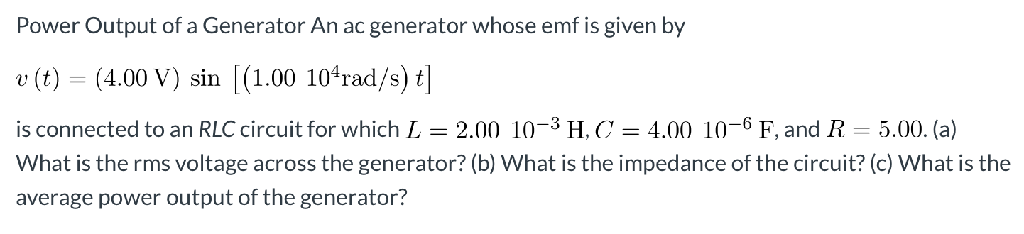 Solved Power Output of a Generator An ac generator whose emf | Chegg.com