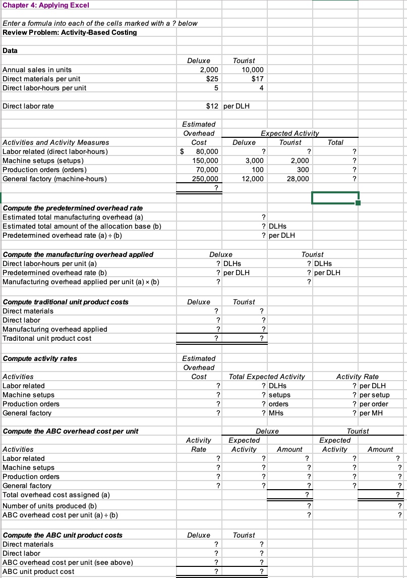 Solved Enter Formulas In The Cells That Contain Question | Chegg.com