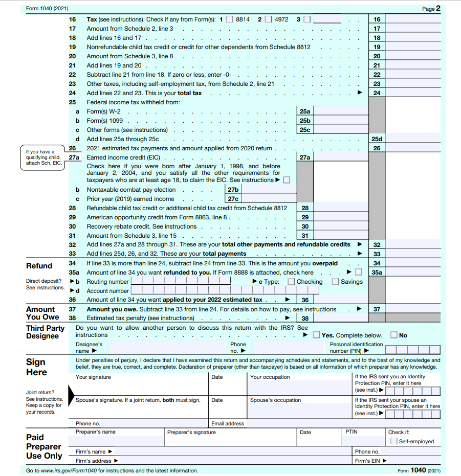 Federal Income Tax Return 2021 Status