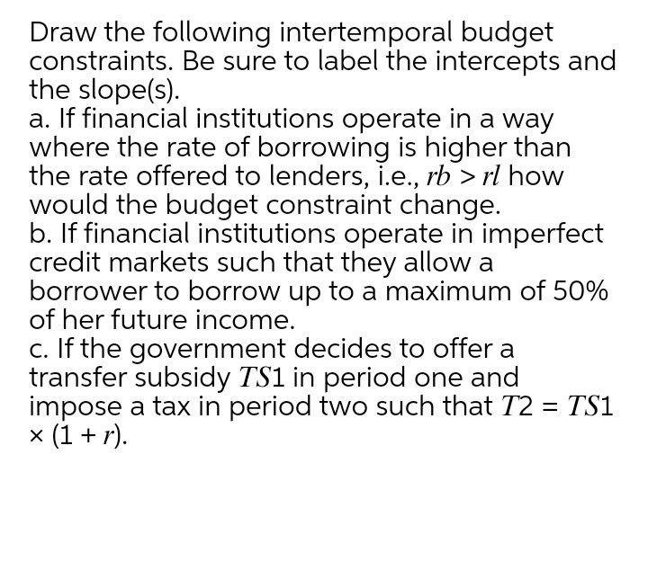 Solved Draw The Following Intertemporal Budget Constraints. | Chegg.com