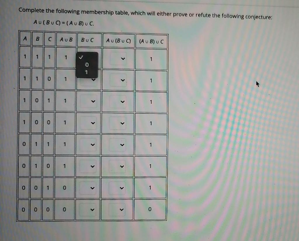 Solved Complete the following membership table, which will | Chegg.com