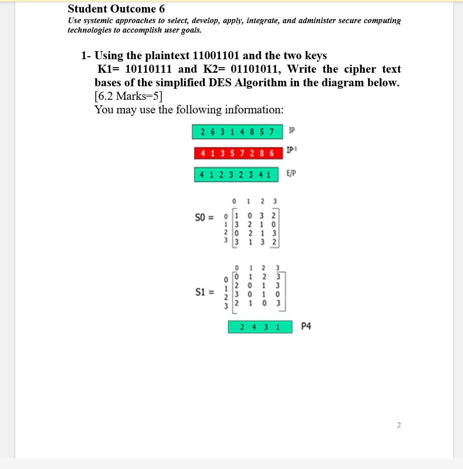 Solved Student Outcome 6 Use systemic approaches to select, | Chegg.com
