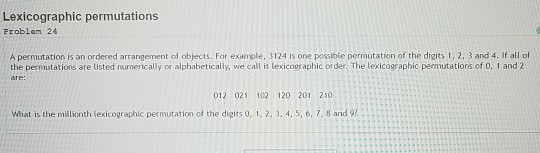 Solved Lexicographic permutations Froblem 24 A permutation | Chegg.com