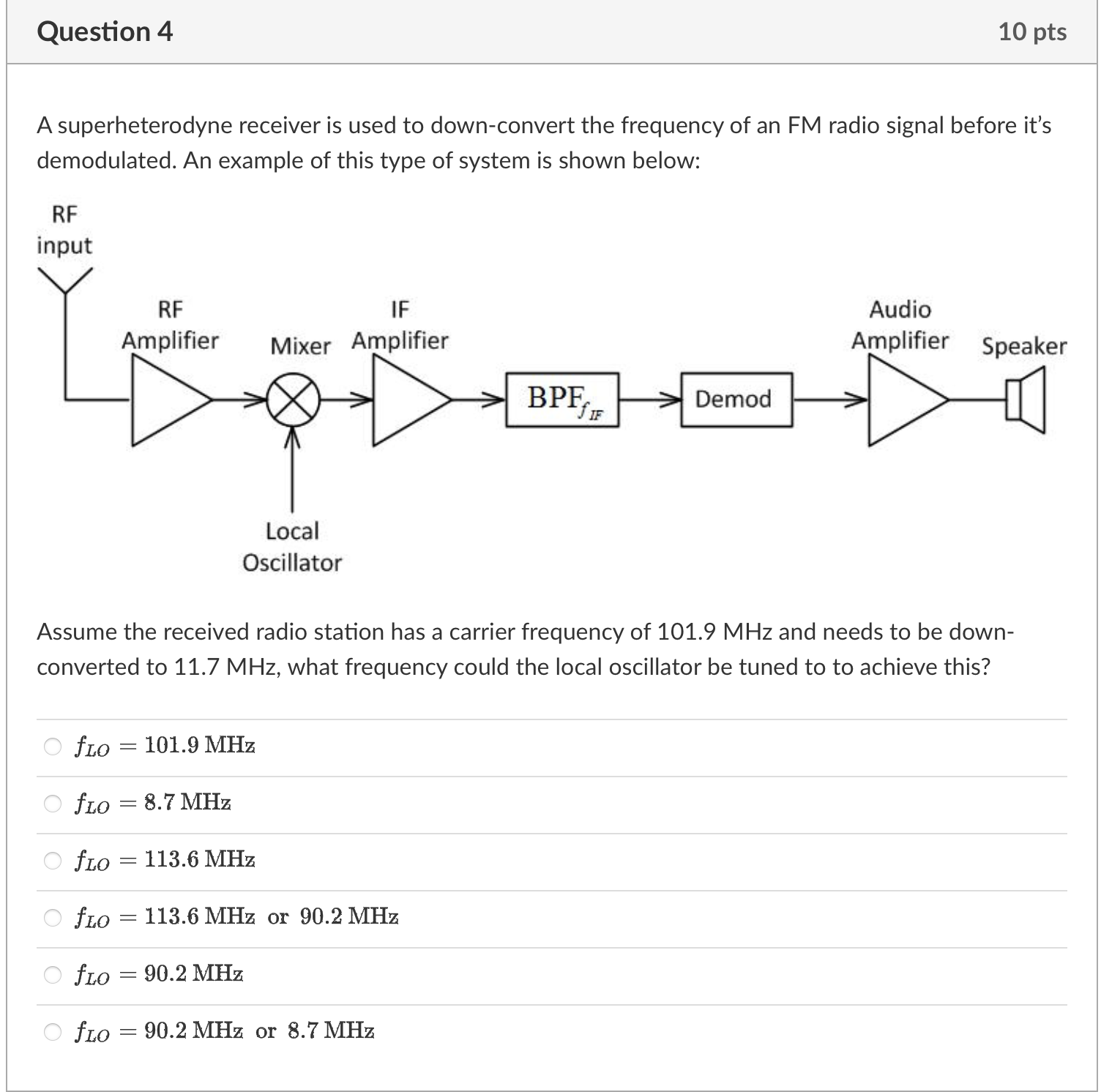Solved A superheterodyne receiver is used to downconvert