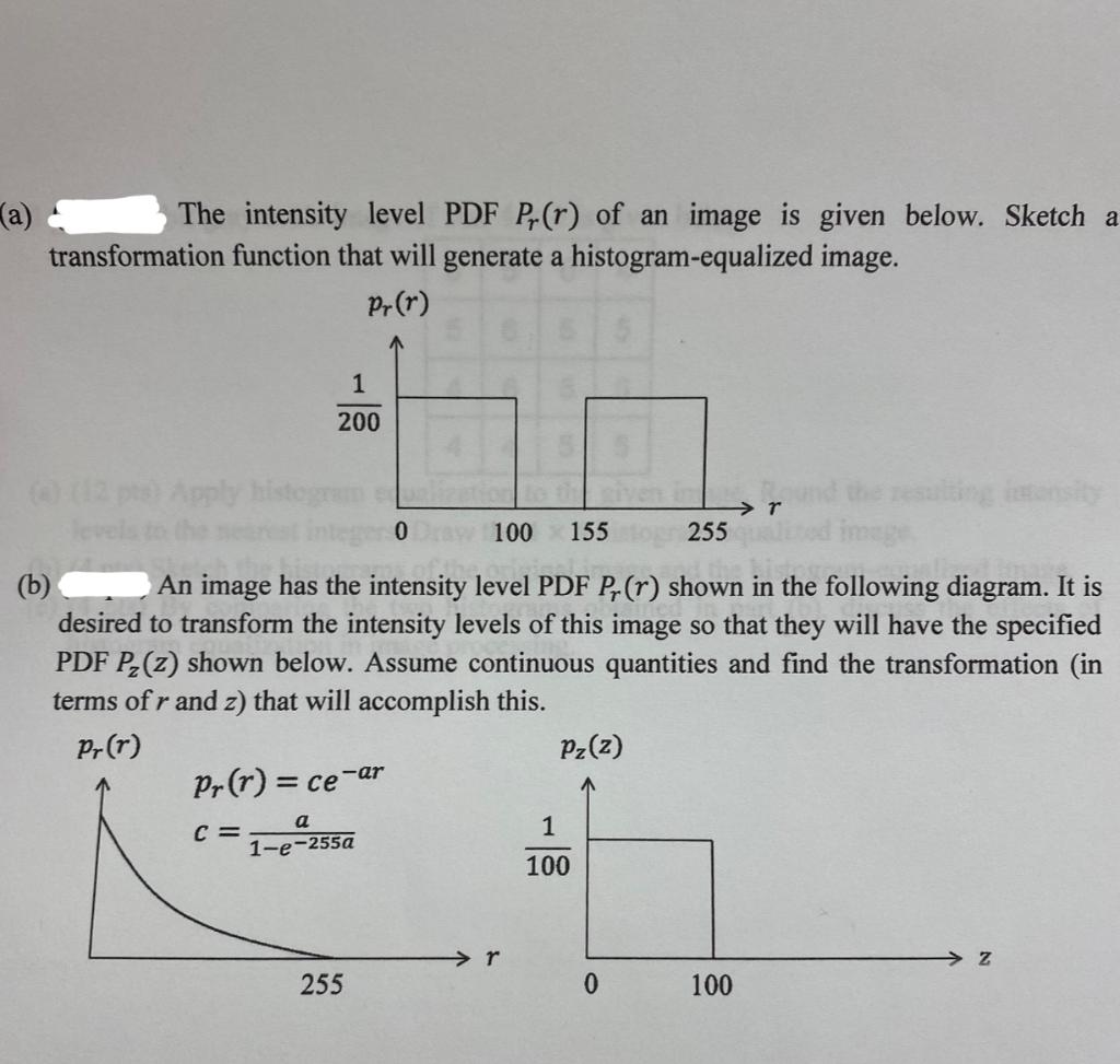 The intensity level PDF Pr(r) of an image is given | Chegg.com
