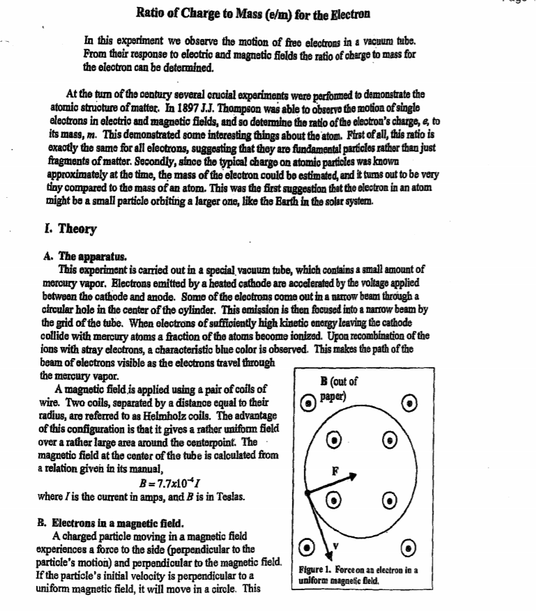 charge to mass ratio of electron experiment explanation