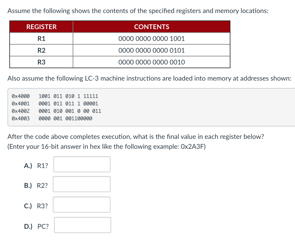 Solved Assume The Following Shows The Contents Of The | Chegg.com