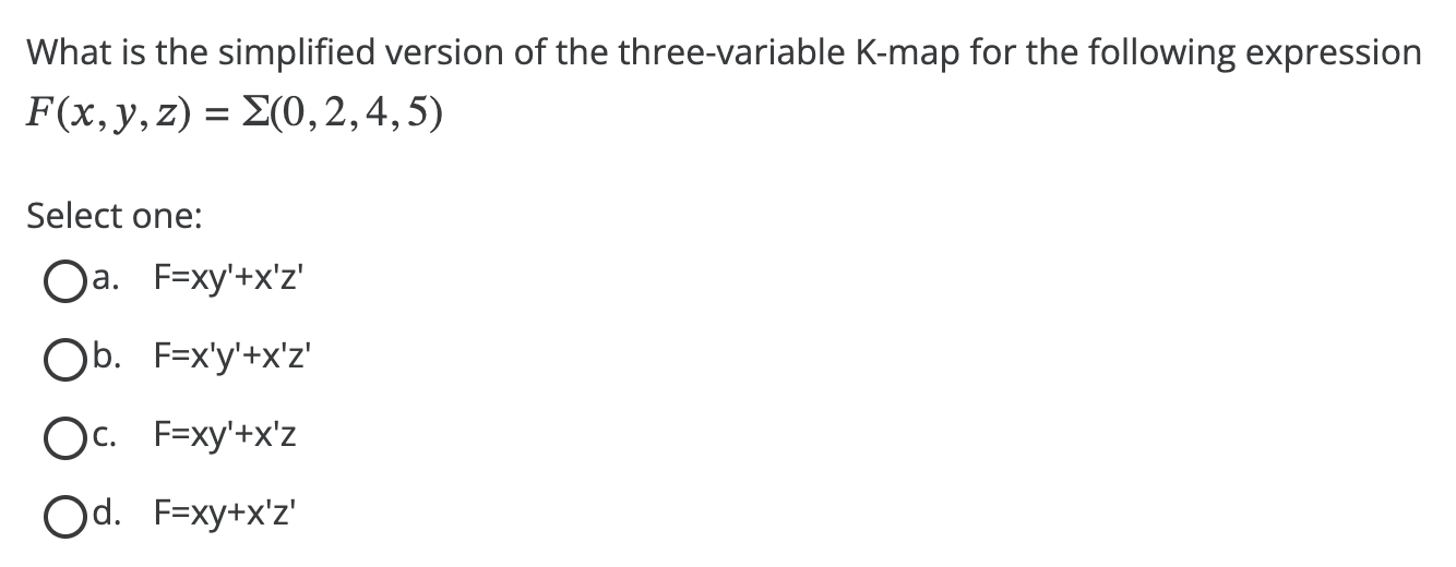 Solved What is the simplified version of the three-variable | Chegg.com