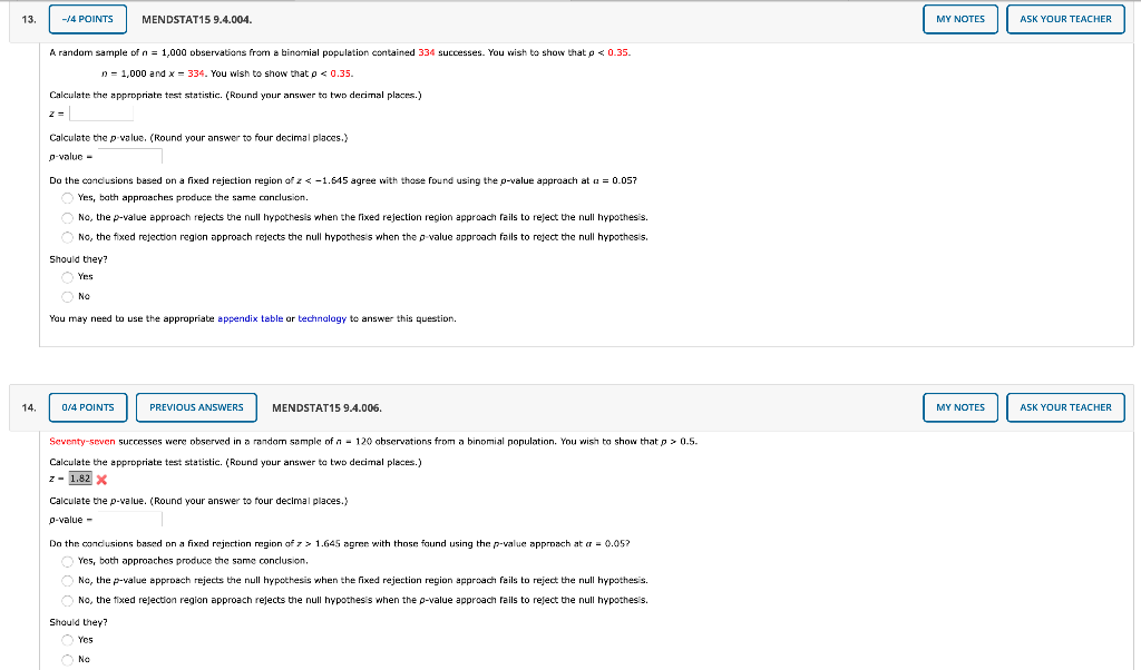 Solved -/4 POINTS MENDSTAT15 9.4.004. MY NOTES ASK YOUR | Chegg.com