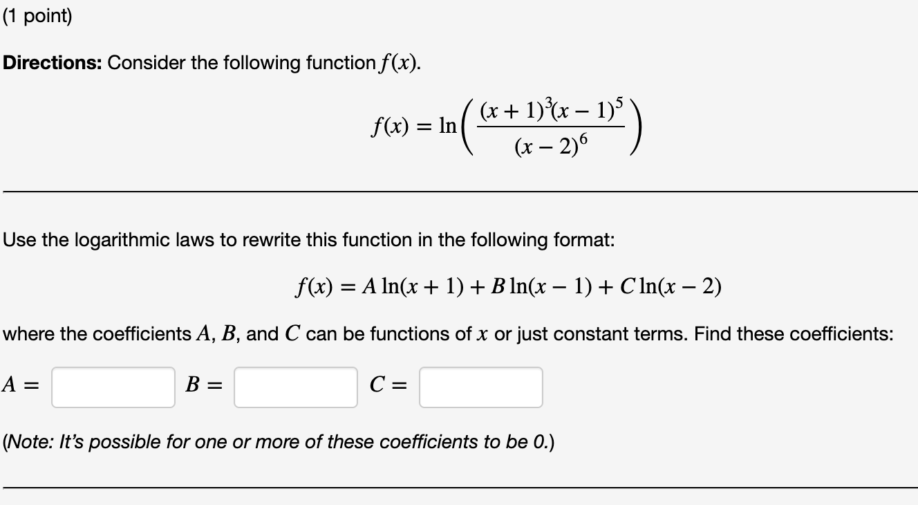 Solved (1 point) Directions: Consider the following function | Chegg.com