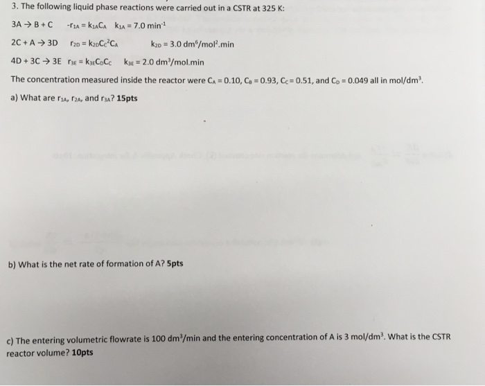 Solved 3. The following liquid phase reactions were carried | Chegg.com