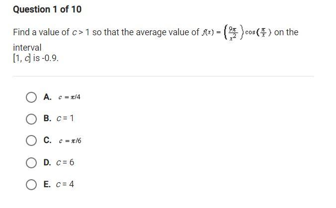 Solved Find a value of c>1 so that the average value of | Chegg.com
