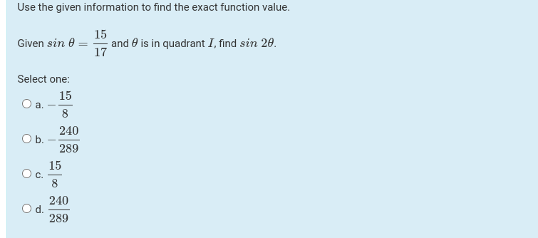 Solved Use the given information to find the exact function | Chegg.com