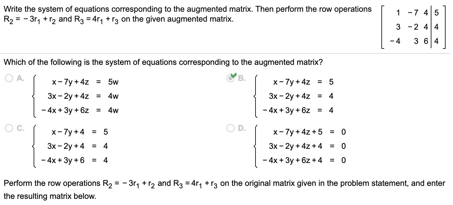 Solved Write the system of equations corresponding to the Chegg