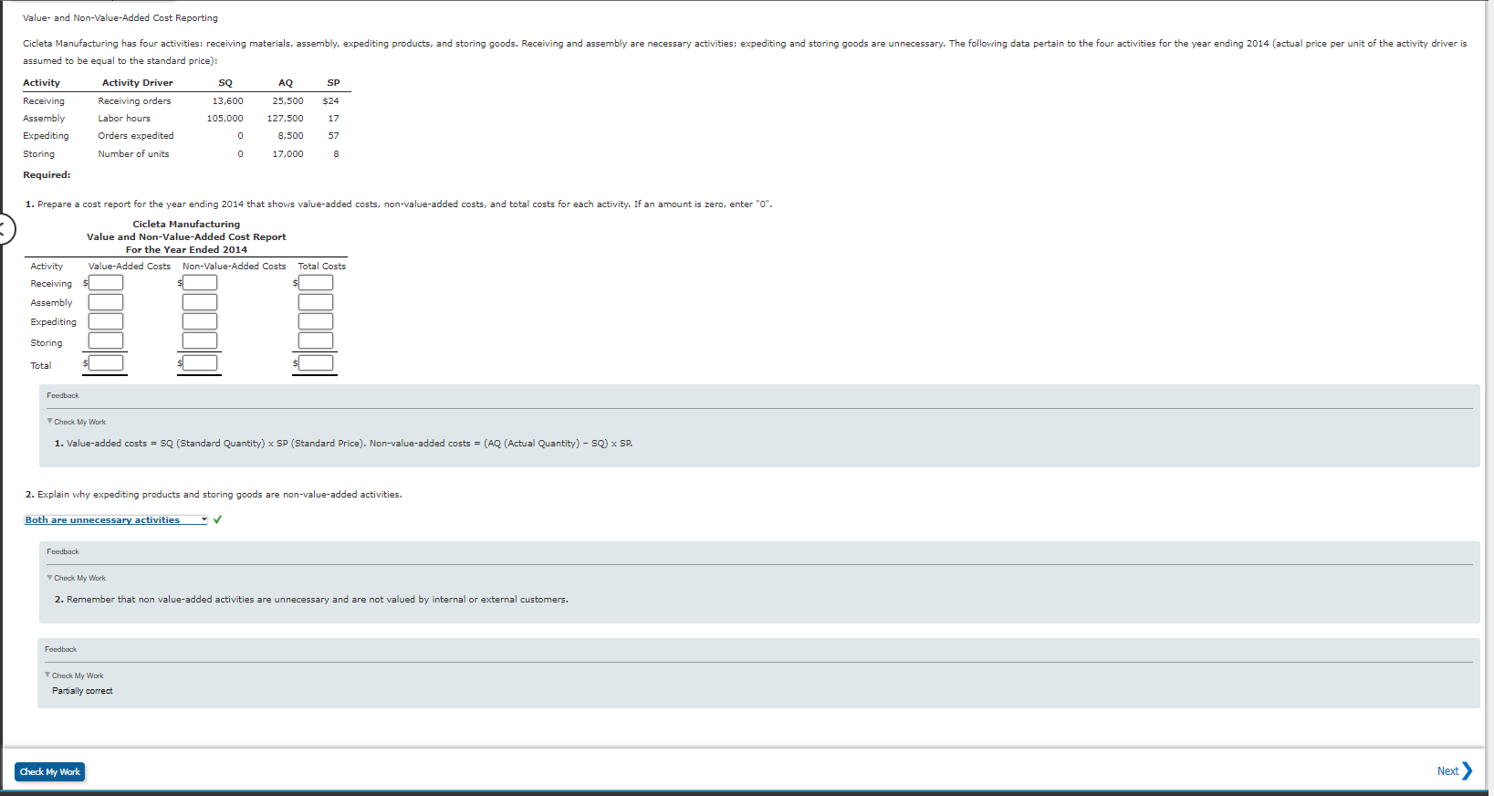 Solved value and non value added cost reporting assumed to chegg