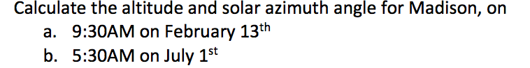 Solved Calculate the altitude and solar azimuth angle for | Chegg.com