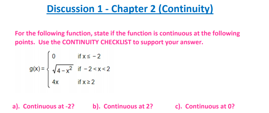 Solved Discussion 1 - Chapter 2 (Continuity) For The | Chegg.com