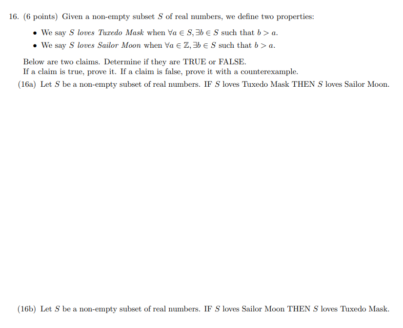 Solved 16 6 Points Given A Non Empty Subset S Of Real Chegg Com