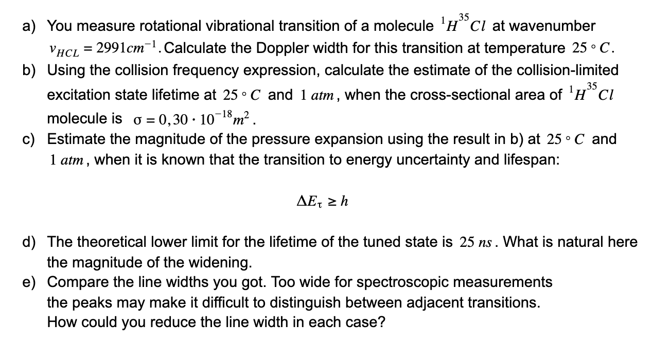 Solved 35 A) You Measure Rotational Vibrational Transition | Chegg.com