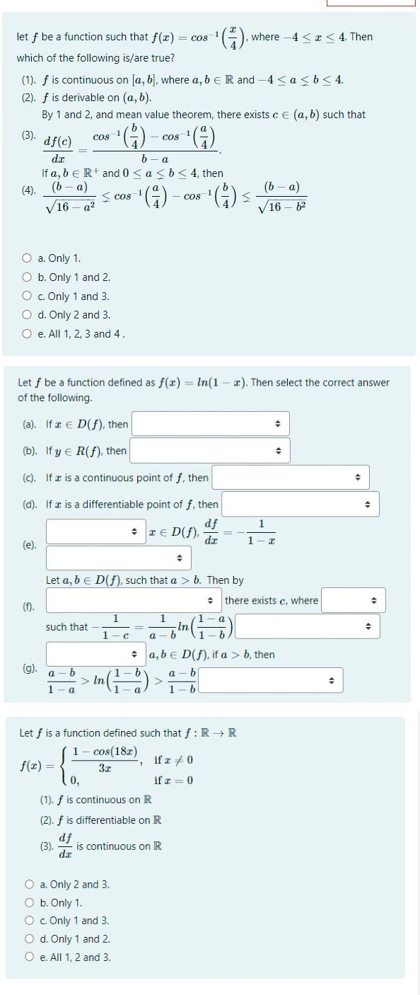 Let F Be A Function Such That F X Cos−1 4x Where