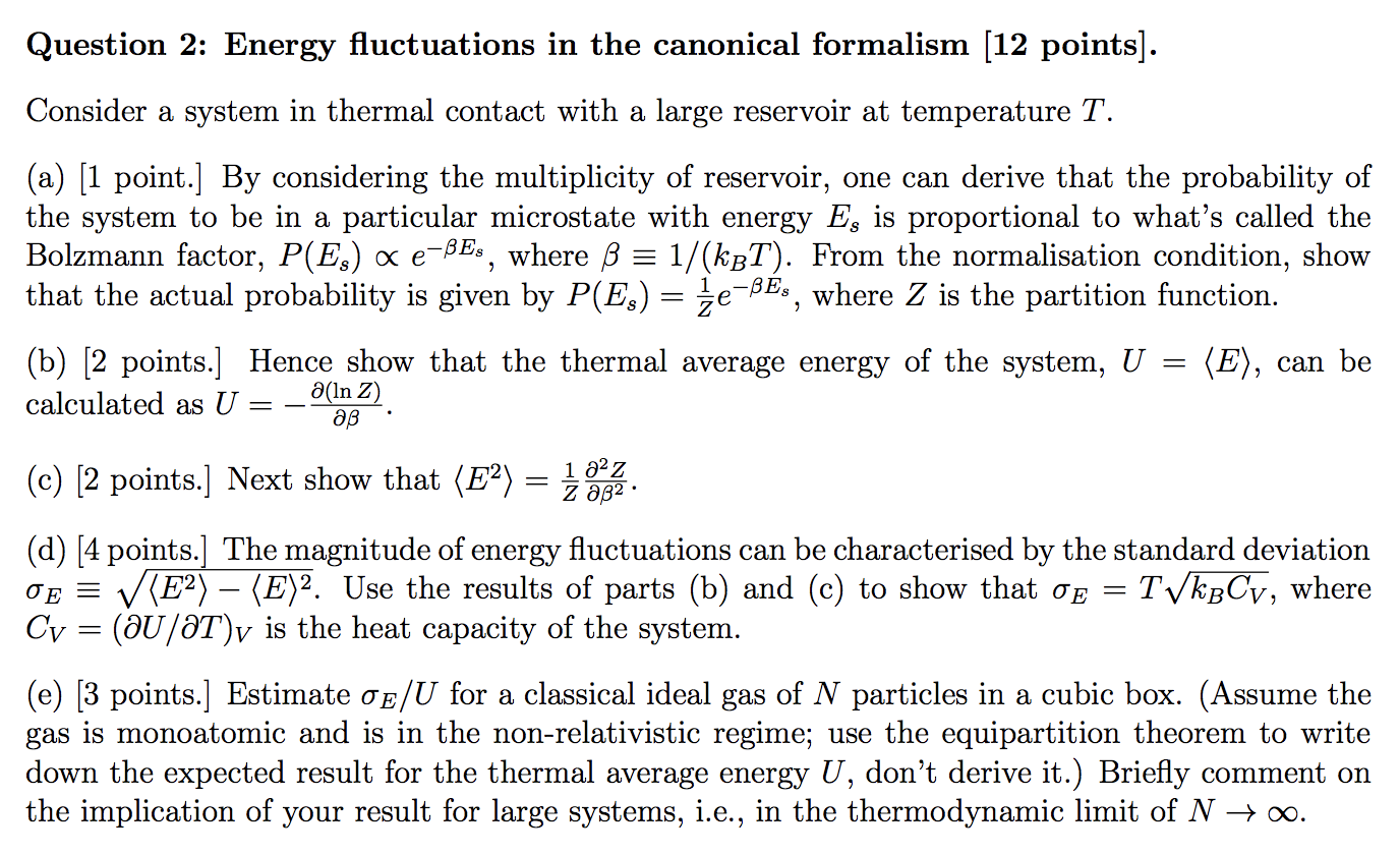 Solved Question 2 Energy Fluctuations In The Canonical F Chegg Com