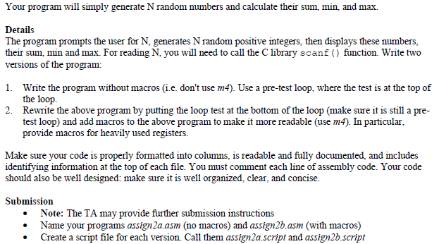Your program will simply generate N random numbers | Chegg.com