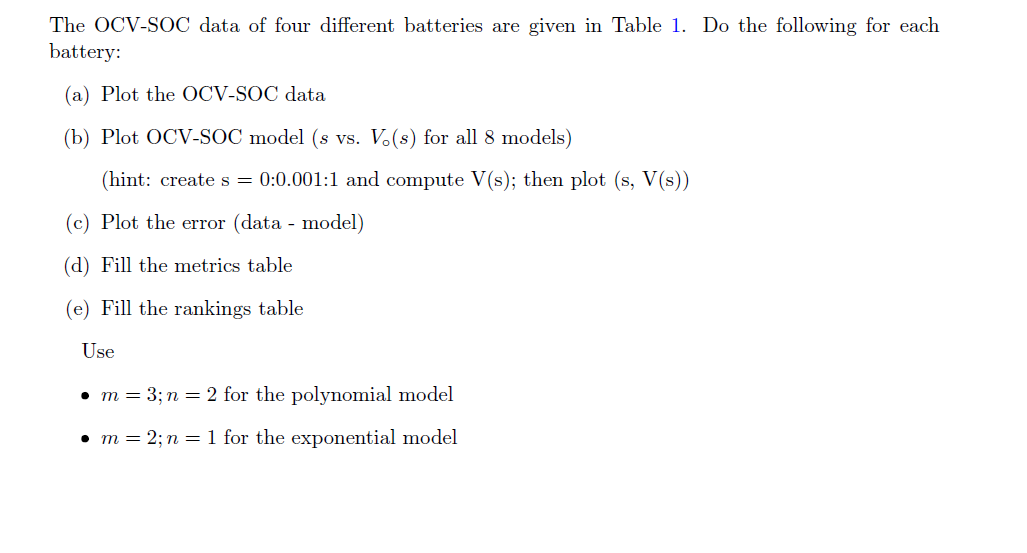 1 OCV Modeling The open circuit voltage (OCV) of a | Chegg.com