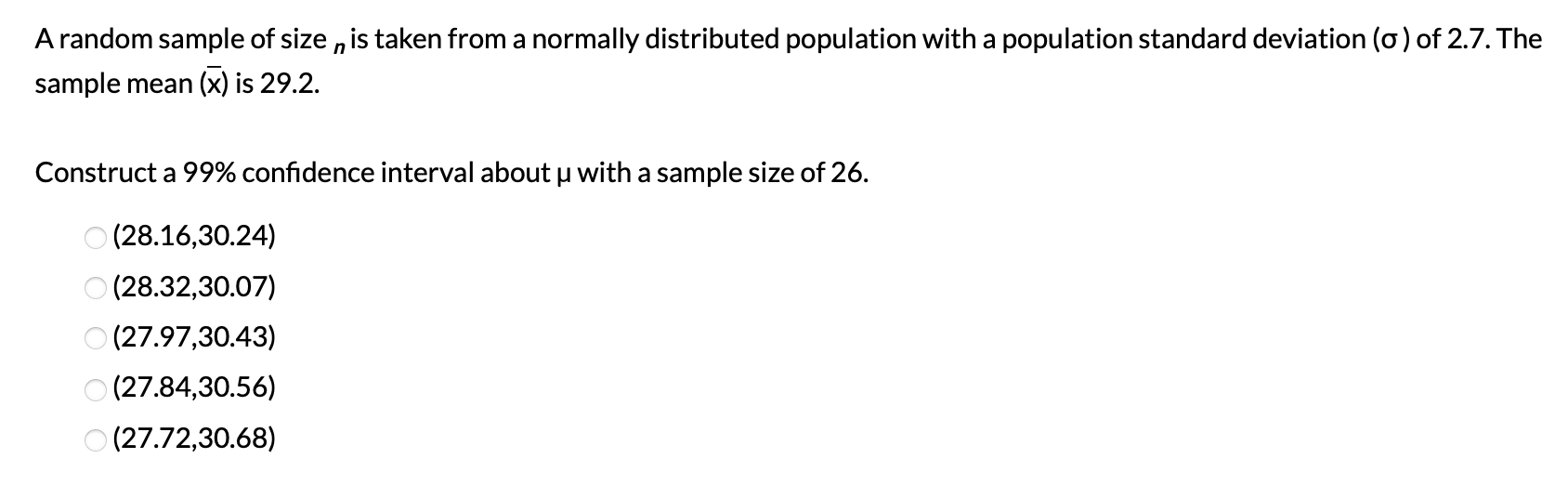 Solved A random sample of size n is taken from a normally | Chegg.com