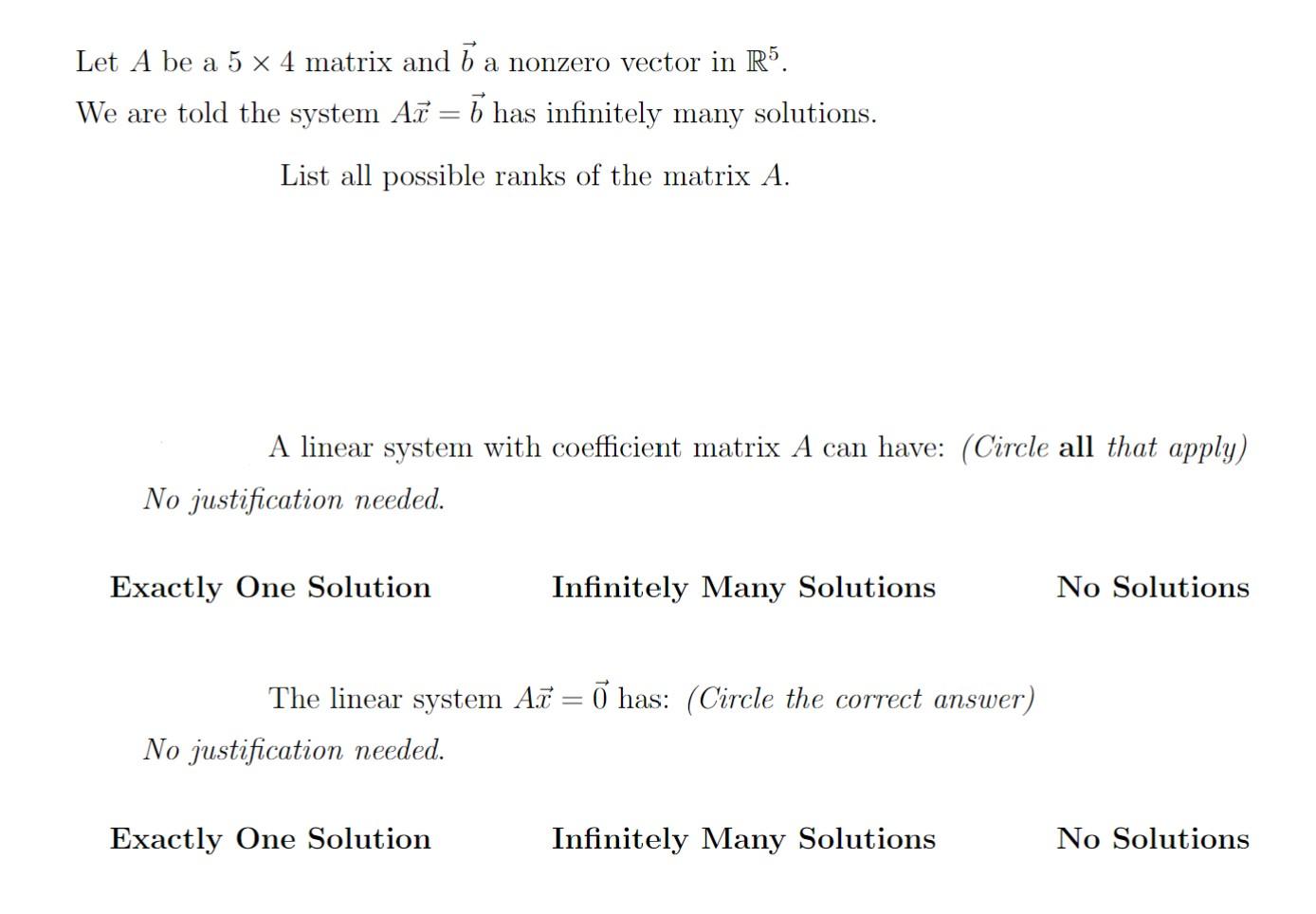 Solved Let A be a 5×4 matrix and b a nonzero vector in R5. | Chegg.com