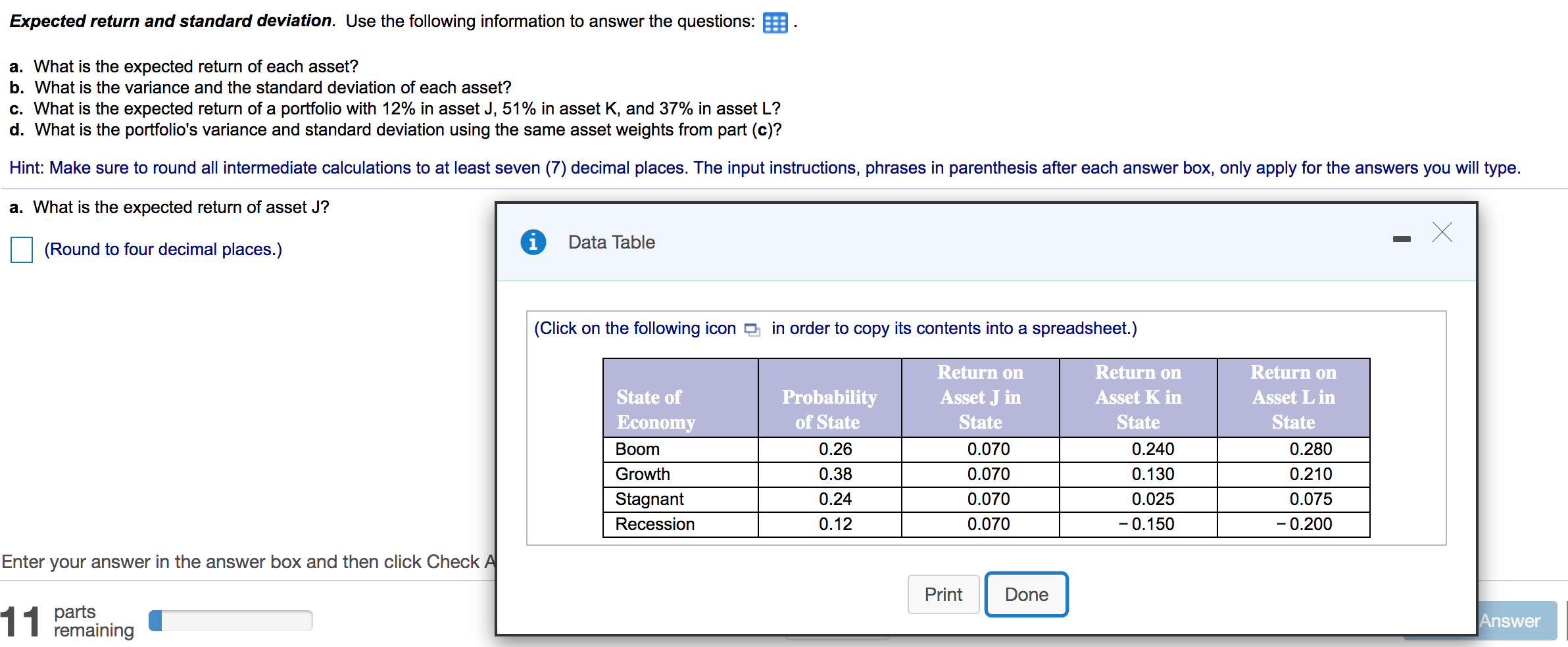 Solved Expected Return And Standard Deviation. Use The | Chegg.com