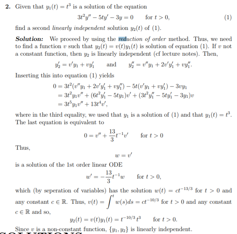 Solved What is reduction of order method and how do we go | Chegg.com