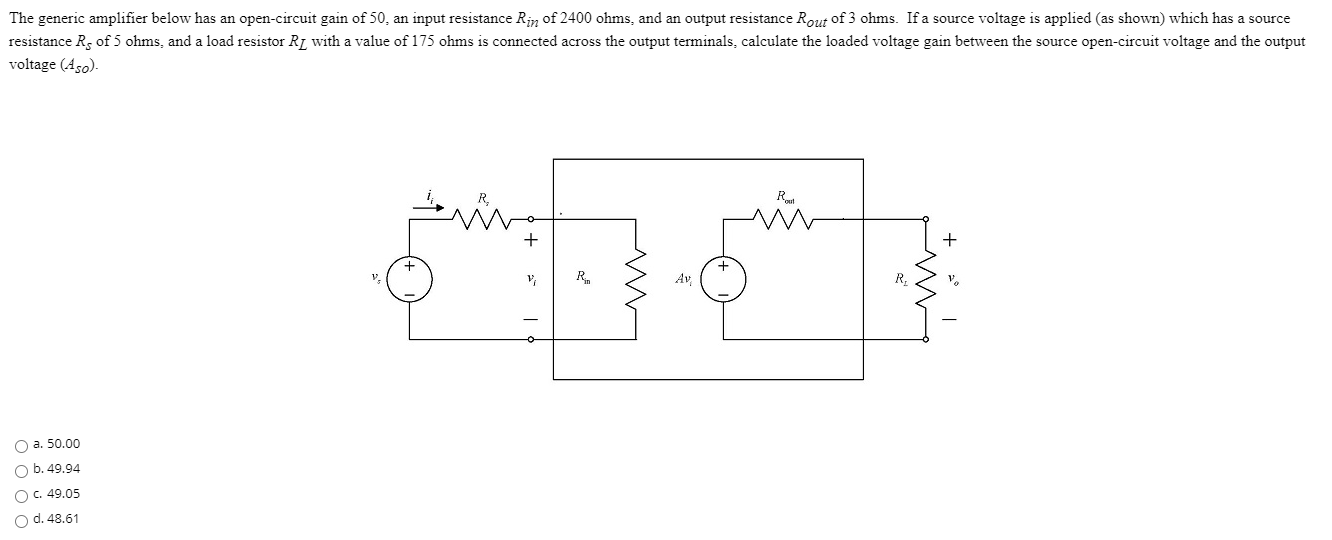 Solved The generic amplifier below has an opencircuit gain