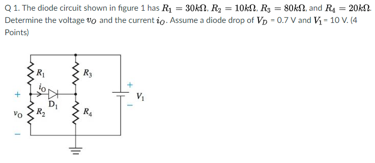 Solved Q 1. The diode circuit shown in figure 1 has R1 = | Chegg.com