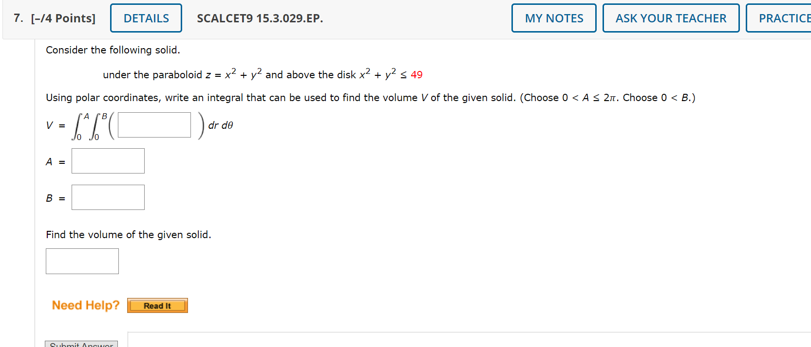 Solved under the paraboloid z=x2+y2 and above the disk | Chegg.com