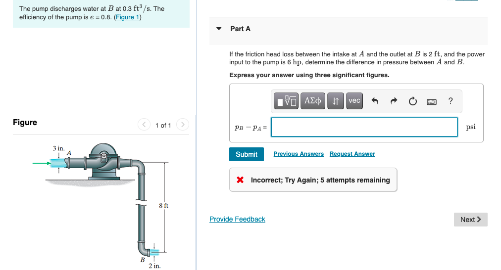 Solved The pump discharges water at B at 0.3 ft/s. The | Chegg.com