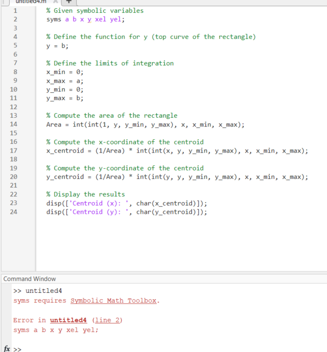 Using Mathlab % ﻿Given symbolic variablessyms a b x | Chegg.com