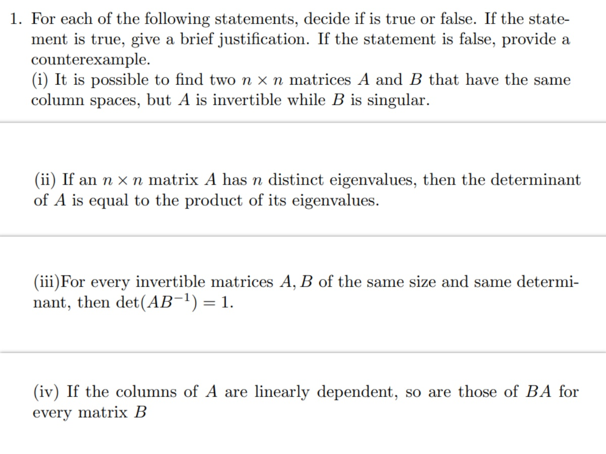 Solved 1. For each of the following statements, decide if is | Chegg.com