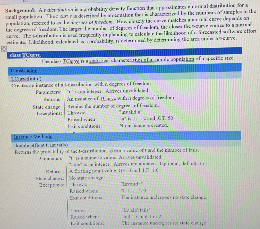 Background: A t-distribution is a probability density | Chegg.com