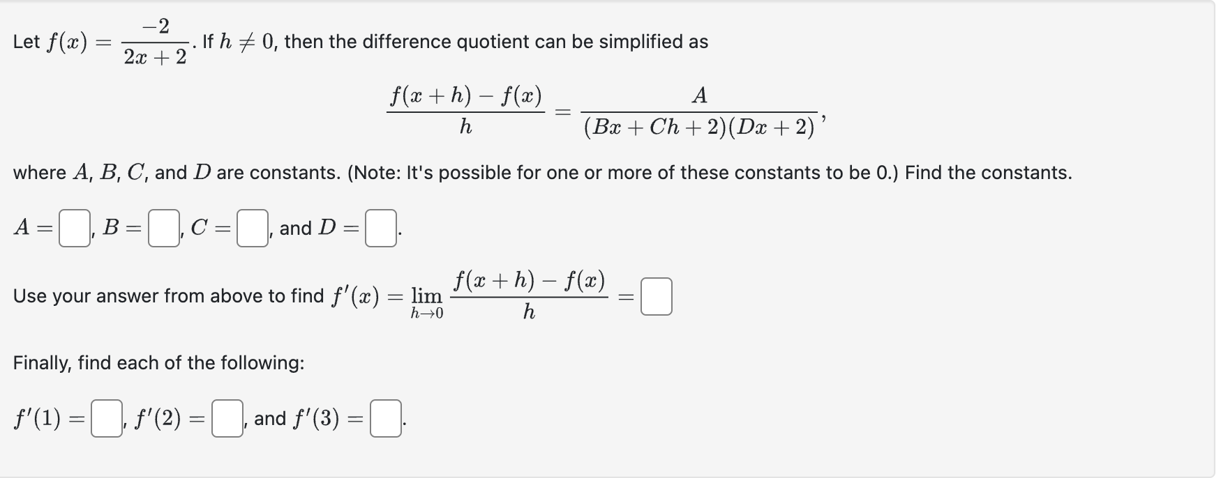 Solved Let f(x)=2x+2−2. If h =0, then the difference | Chegg.com